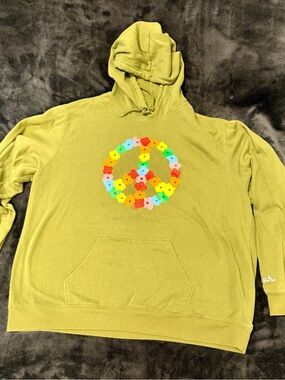 The Phluid Project Olive Green Hoodie with Multicolor Flower Peace Sign